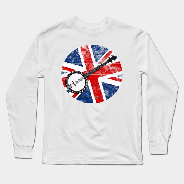 Banjo UK Flag Britain Banjoist British Musician Long Sleeve T-Shirt by doodlerob